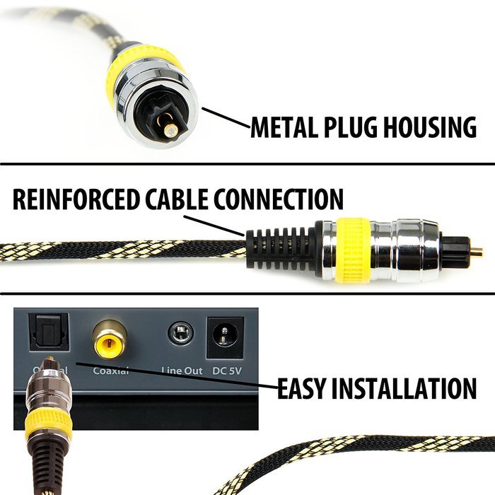 DATASTREAM Digital Audio Optical TOSLink Cable (6') w/ High Fidelity Audio Transfer & Nylon Braided Cable - Excellent... N3