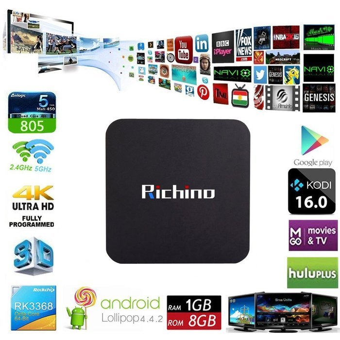 NEW Richino TV BOX Q Pro Android 4.4.2 Amlogic S805 Kodi 16.0 Quad Core 1GB/8GB Full Loaded Wifi, 1080P, 4K Smart...