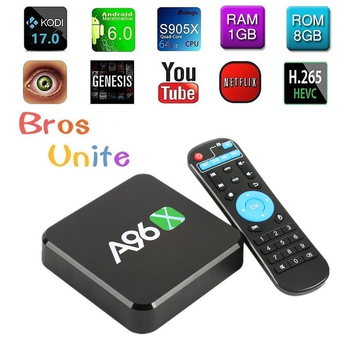 [2017 Latest TV Box ]Bros Unite A96X Android TV BOX Kodi 17.0 Amlogic S905X Quad Core Android 6.0 1G/8G H.265...