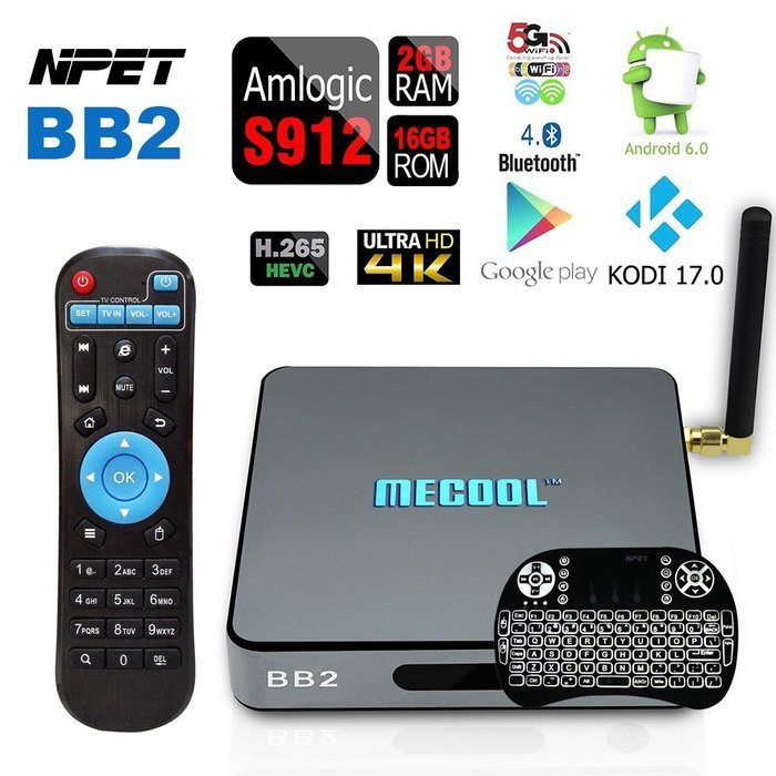 [Backlit Keyboard] NPET BB2 Amlogic S912 64 Bit Octa Core Android 6.0 Kodi 17.0 TV Box 2GB 16GB Bluetooth 1000M...