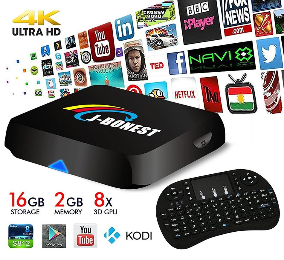 2G/16G 4K TV BOX with Mini Keyboard J-Bonest Smart Android TV Box Amlogic S812 Quad Core KODI 16.0 Fully Unlocked...