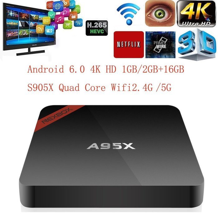 Edal NEXBOX Android 6.0 4K TV Box A95X Pro Amlogic S905X Quad Core 2G/16G KODI 16.1 Pre-installed Support VP9...