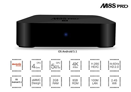 Flylion M8S Pro TV Box Android5.1 RK3229 Quad Core 2GB 8GB Kodi16.1 Fully Loaded H.265 4K Streaming Media Player N6