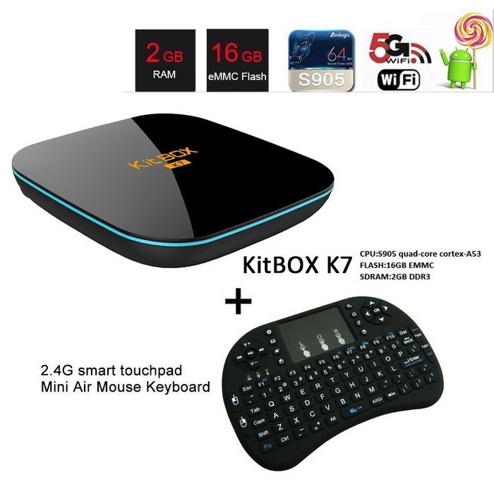 Kitbox K7 Android TV Box S905 Quad-Core 2GB/16GB Dual WIFI Bluetooth Kodi16.1 Set-Top-Box N8
