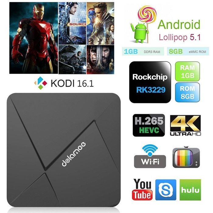 TV BOX Kodi 16.1 Android 5.1 TV 4K Smart TV BOX RK3229 Rockchip RK3229 Quad-core Cortex A7 1G / 8G Streaming Media...