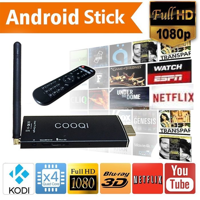 COOQI Mini Android TV Box HDMI up to 1080P with Remote Control, TV Stick for Android 4.4 Quad Core Streaming Media...