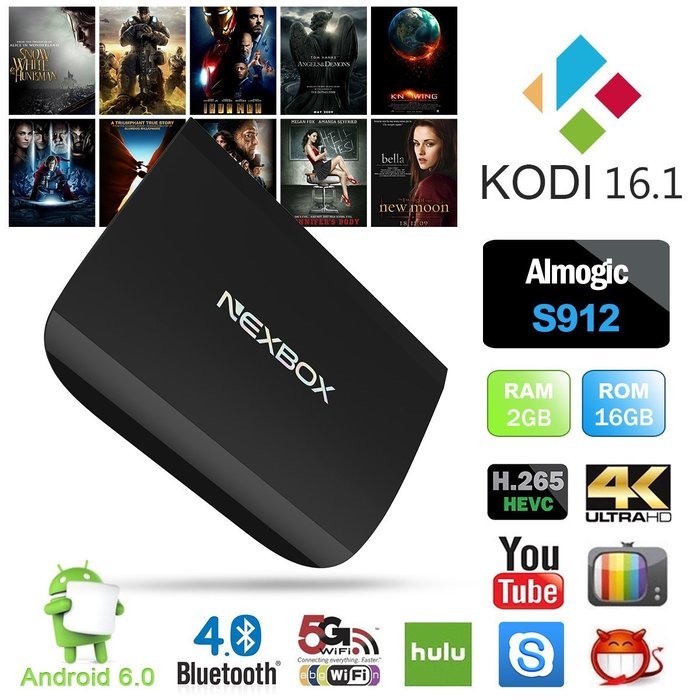 NEXBOX Amlogic S912 Android 6.0 4K TV BOX 2G/16G Octo-core 2GHz ARM Cortex-A53 64-bit Smart Enternet STB KODI...