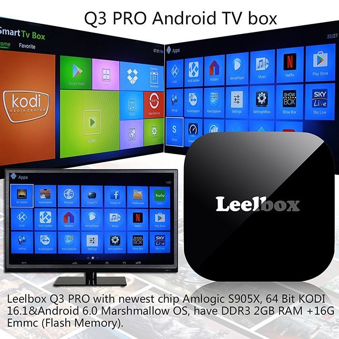 Leelbox Q3 Pro Android 6.0 TV Box Amlogic S905x Quad Core 64 Bit 2GB RAM+16GB ROM Fully Preloaded KODI 16.1 Atreaming... N2