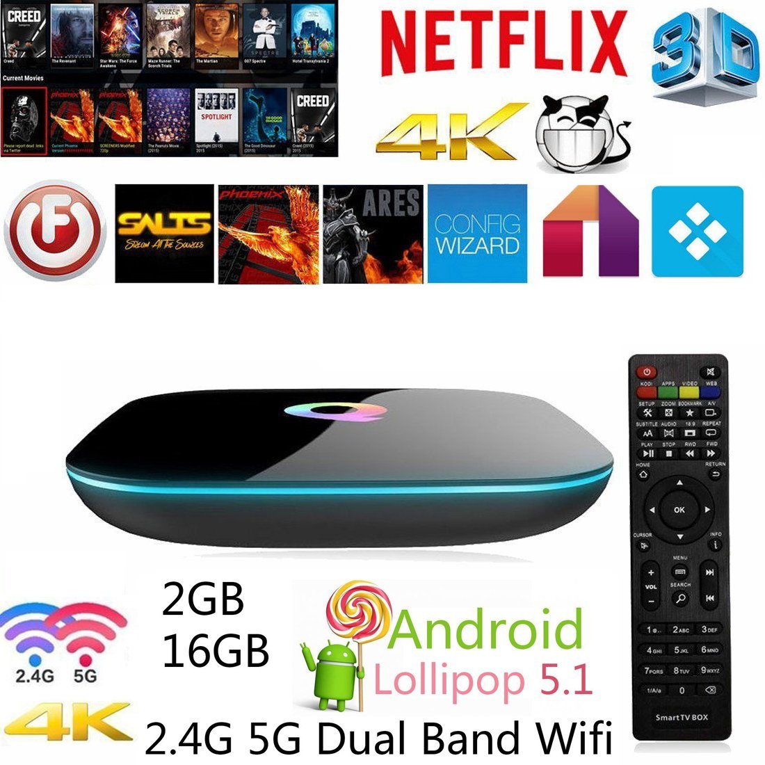 HONGYU® Q-Box Android 5.1 Kodi 16.0 Tv Box Amlogic S905 Quad Core 4K ...
