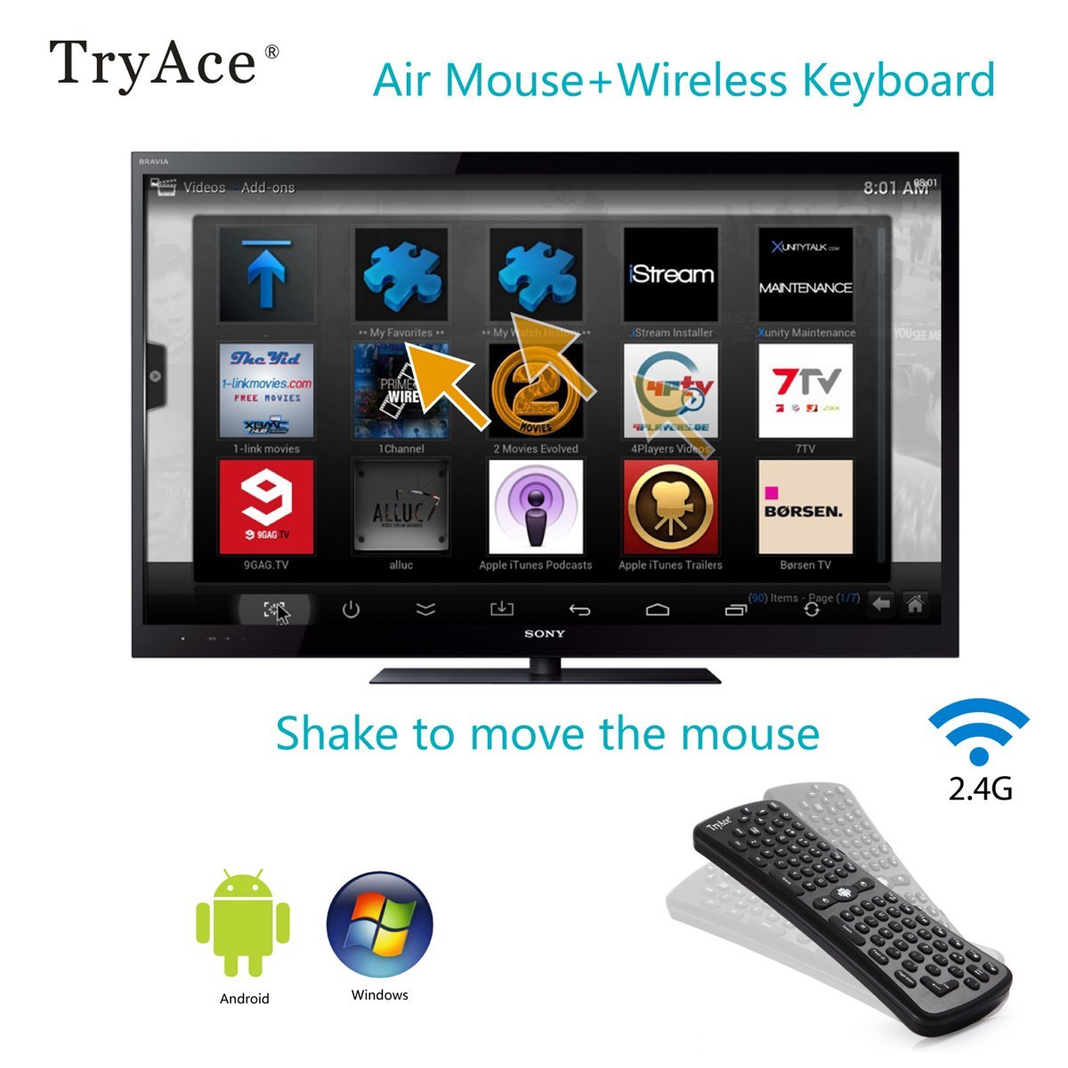 TryAce® 2.4G Portable Mini Wireless Remote Keyboard Mouse PC HTPC IPTV ...