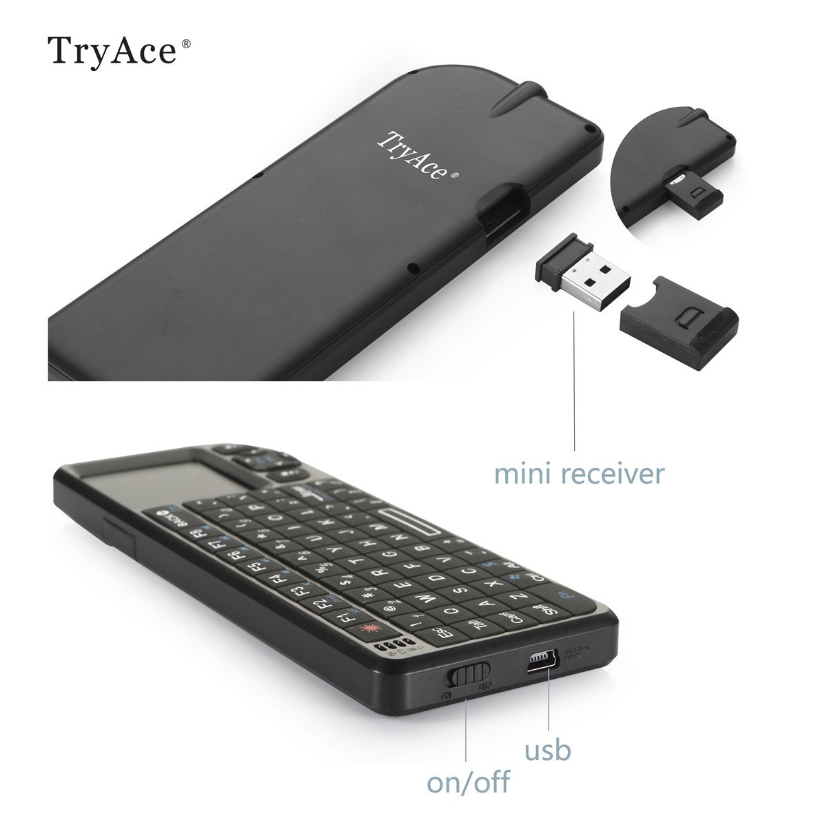 TryAce® 2.4G Portable Mini Wireless Remote Keyboard Mouse PC HTPC IPTV ...