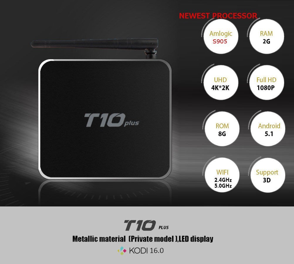 2016 BJourneys T10 Plus Android TV Box S905 Quad Core 64 Bit CPU/Octo ...