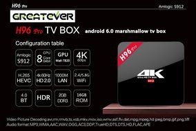 Greatever H96 PRO TV BOX Amlogic S912 Octa Core Android 6.0 Marshmallow 2G 16GB H.265 4K UHD 3D Kodi 17.0 Pre-installed... N3