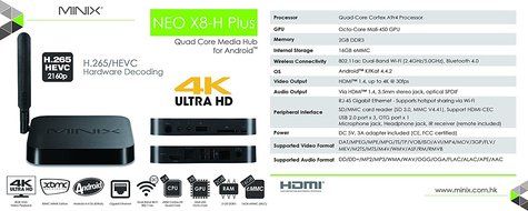Minix X8H+ (X8H Plus) Smart TV Box Mini PC &amp; Media Streaming Player; Amlogic S812-H Quad-Core CPU; Android 4.4.2... N8