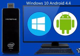 MoreFine M1 Dual Boot PC Dongle - Android 4.4 + Windows 10 OS, Intel Quad Core Atom Bay Z3735F, 2GB RAM, OTG,... N6