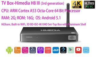 Luckymall 2015 100% NEW HIMEDIA H8 Octa Core 64 Bit Android 5.1 TV Box: ARM Cortex A53 CPU, 2GB RAM 16GB ROM HDMI... N2