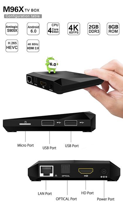 Greatever H96 PRO TV BOX Amlogic S912 Octa Core Android 6.0 Marshmallow 2G 16GB H.265 4K UHD 3D Kodi 17.0 Pre-installed... N10