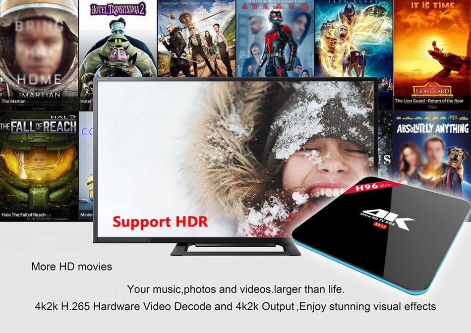 Greatever H96 PRO TV BOX Amlogic S912 Octa Core Android 6.0 Marshmallow 2G 16GB H.265 4K UHD 3D Kodi 17.0 Pre-installed... N13