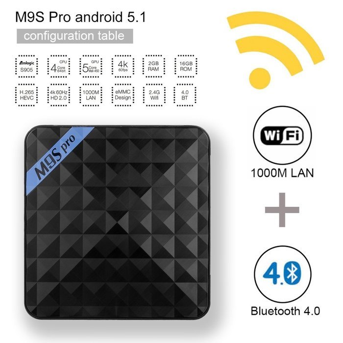 M9S Pro Android TV Box S905 Quad core 2GB/16GB Android 5.1 KODI 16.0 WiFi BT 4.0 4K HD 1000Mbps LAN N2