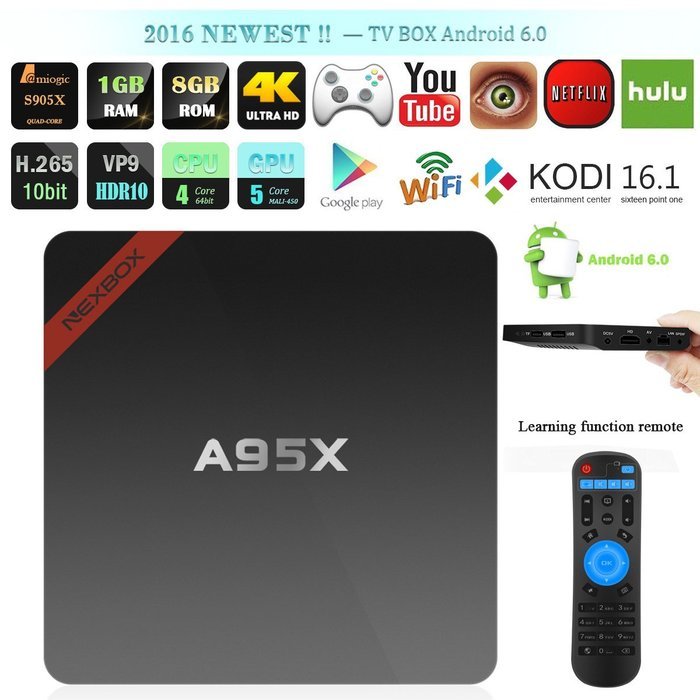 2nd Generation NEXBOX A95X Android 6.0 TV Box Amlogic S905X Quad Core[1GB/8GB/4K/HDMI 2.0] Support 2.4G Wifi DLNA...