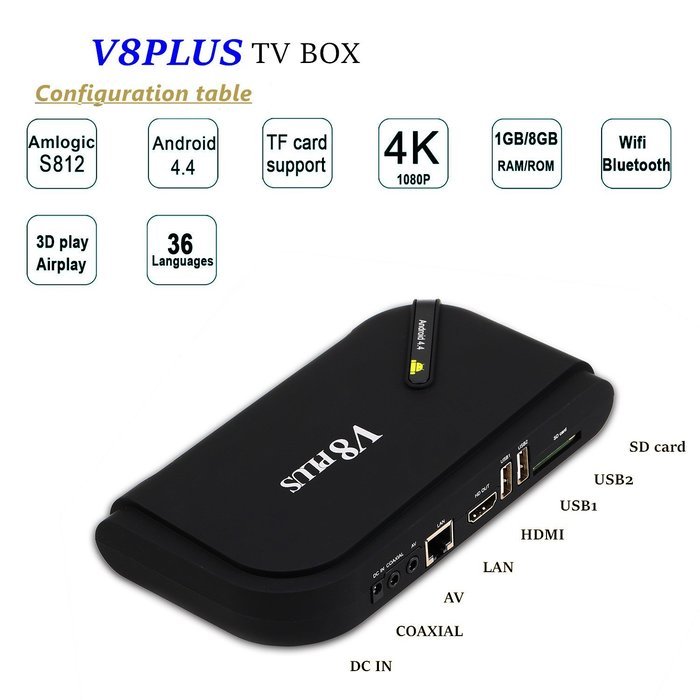 Vostronics Android 4.4 Streaming Media Player Box 2G/8G Quad Core KODI TV Box For Home Theater HD 1080P Free TV N3
