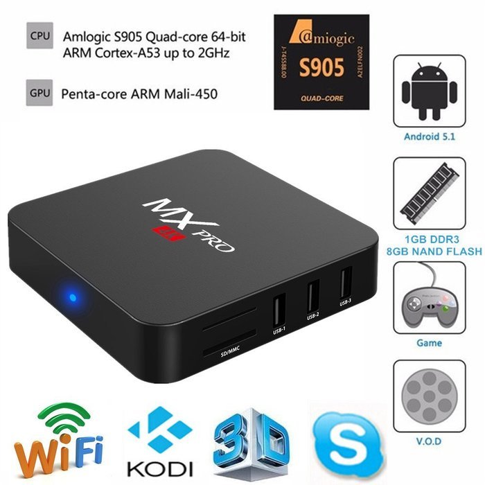 Kekilo MX Pro Android 5.1 TV Box Amlogic S905 4K Quad Core 1G/8G WiFi HDMI Kodi Pre-installed Smart Media Player N6