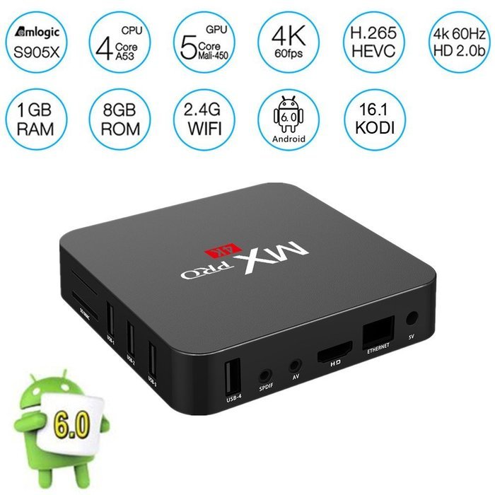 Kekilo MX Pro Android 5.1 TV Box Amlogic S905 4K Quad Core 1G/8G WiFi HDMI Kodi Pre-installed Smart Media Player N8