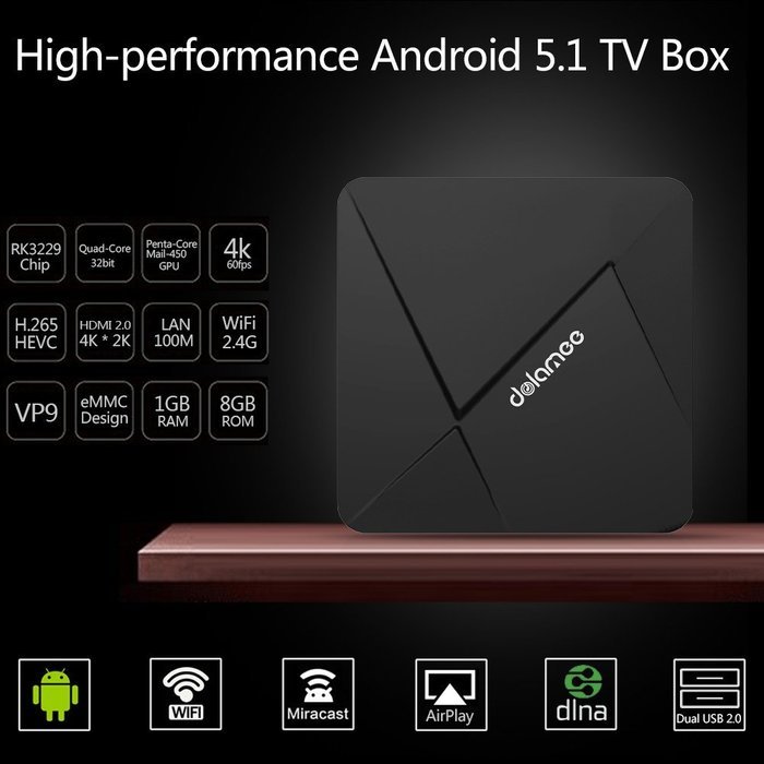 Docooler Dolamee D5 Smart Android 5.1 TV Box RK3229 Quad Core KODI 16.1 XBMC H.265 UHD 4K HDMI Mini PC WiFi DLNA... N4
