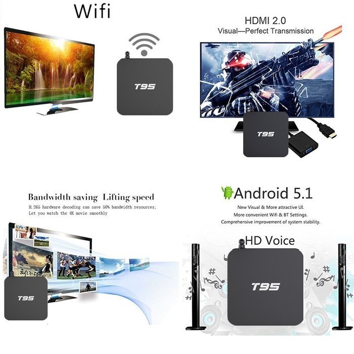 Easytone T95 4K Amlogic S905 Andorid 5.1 Smart Set Top TV Box KODI 16.0 Pre-installed Google Netflix Youtube HDMI... N5
