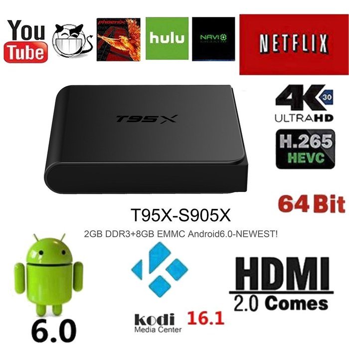 Latest T95X Android tv box Amlogic S905X Quad-Core Android 6.1 Kodi 16.0 Fully Loaded 2GB DDR3 RAM 8GB emmc Flash...