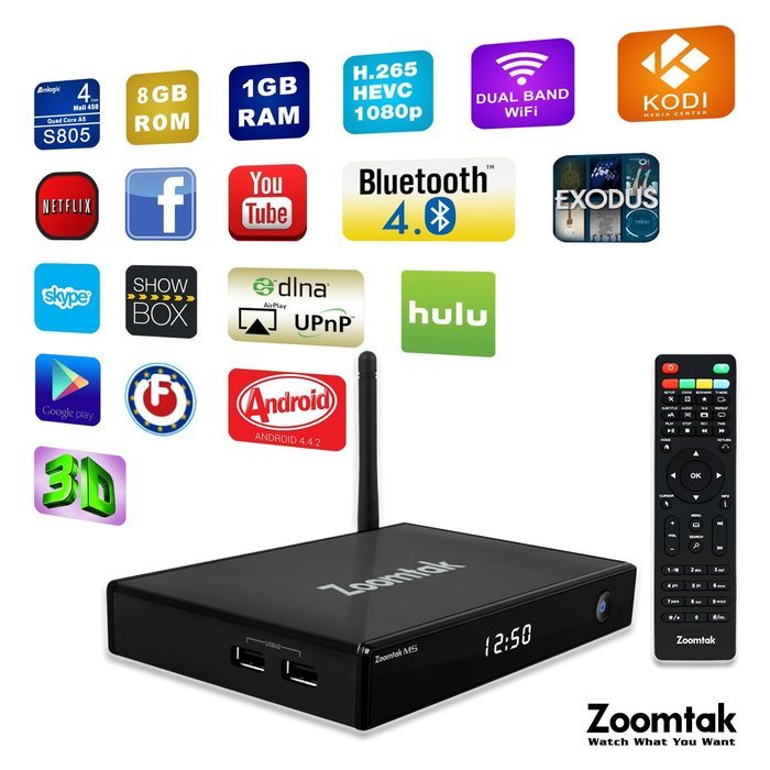Zoomtak M5 Android TV BOX 4.4 Kitkat Amlogic S805 Chipset 1GB RAM 8GB eMMC with Kodi 16.0 Fully Loaded Dual Band...