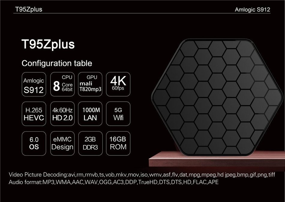 Kekilo T95Z Plus TV Box Amlogic S912 Octa Core Android 6.0 Marshmallow 4K Kodi Pre-installed 2GB/16GB Dual WiFi... N6