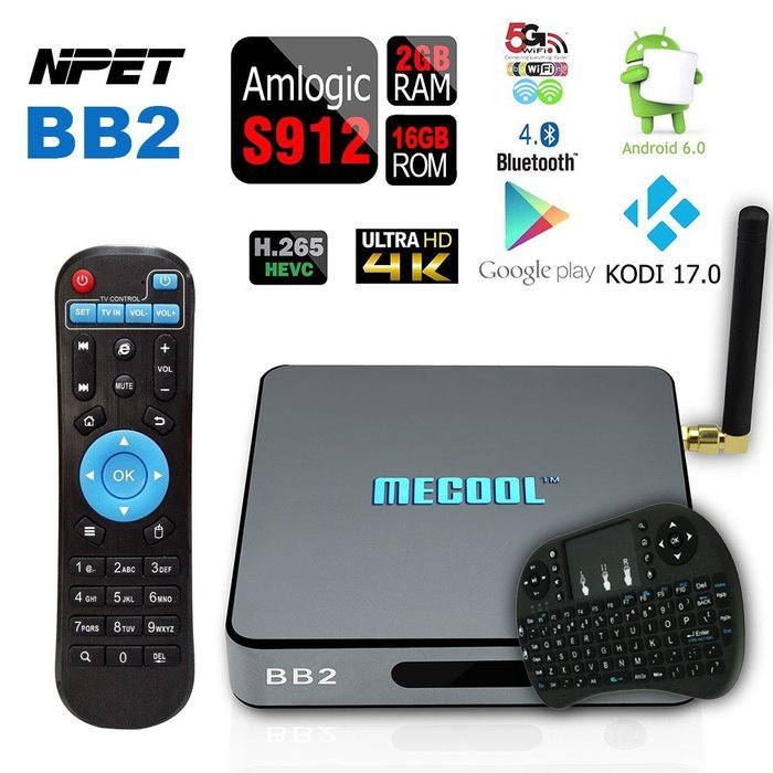 NPET NEW BB2 Amlogic S912 64 Bit Octa Core Android 6.0 Kodi 17.0 TV Box 2GB 16GB Bluetooth 1000M Ethernt Streaming...