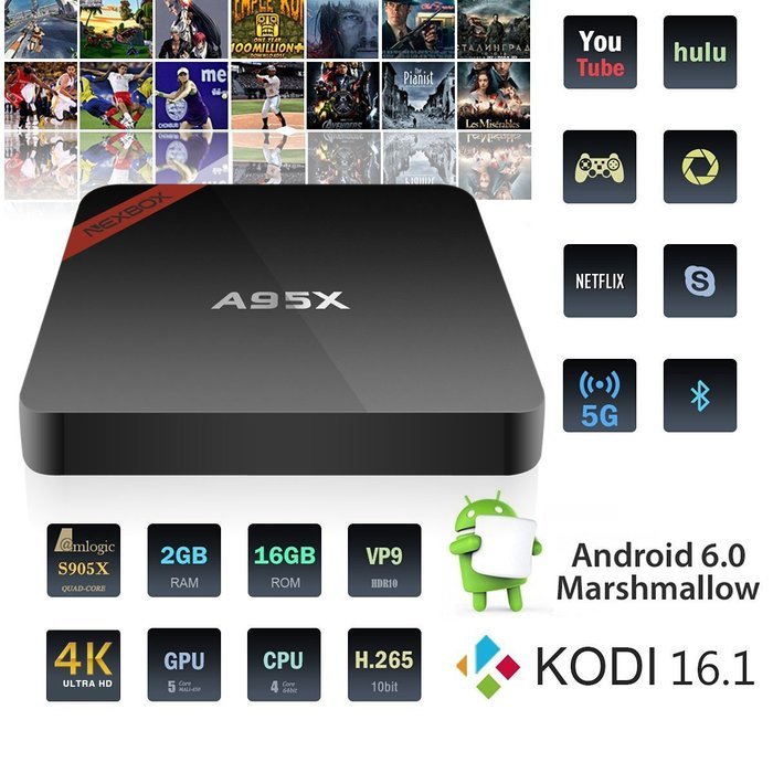 WEILY NEXBOX A95X TV BOX, Mini Fully Loaded TV Stick Android 6.0 4K WiFi Streaming Media Player Game Box with...