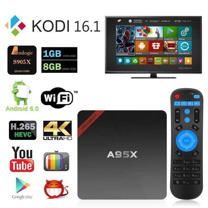 [Updated] NEXBOX Android 6.0 TV Box A95X Amlogic S905X Quad Core 2.0GHz XBMC KODI 16.1 Pre-installed 1GB/8GB VP9...
