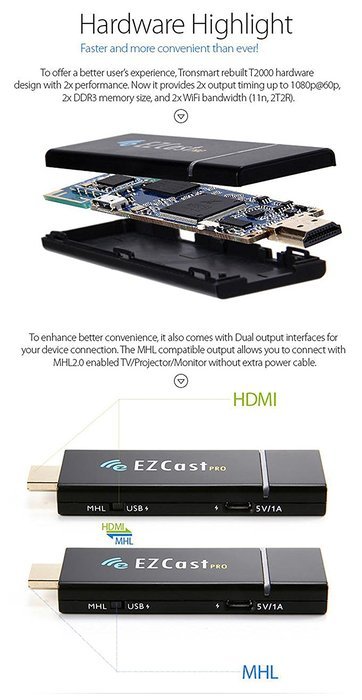 Tronsmart T2000 Mirror2TV EZCast Pro Dongle Miracast/Airplay/DLNA! Supports 4 to 1 Split Screens. (Black) N4