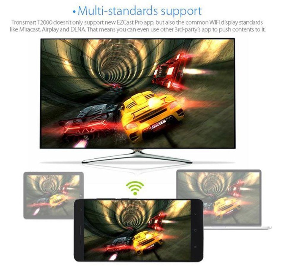 Tronsmart T2000 Mirror2TV EZCast Pro Dongle Miracast/Airplay/DLNA! Supports 4 to 1 Split Screens. (Black) N7
