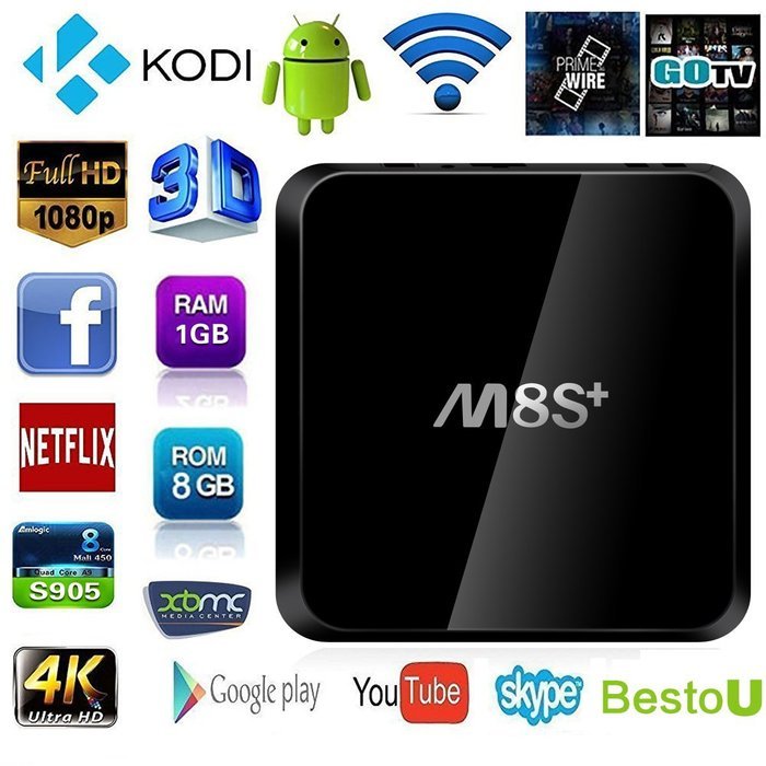 [2016 NEW] Tv Box M8S+ XingYa-Tech android tv box support 4k function with Newest CPU Amlogic S905 Quad Core 1GB...