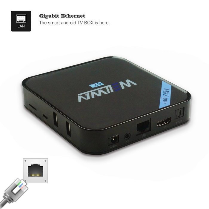 WELLWIN M8S Pro Android TV Box Amlogic S905 Quad core 1GB/8GB Android 5.1 KODI 16.0 WiFi 4K HD Media Player N7