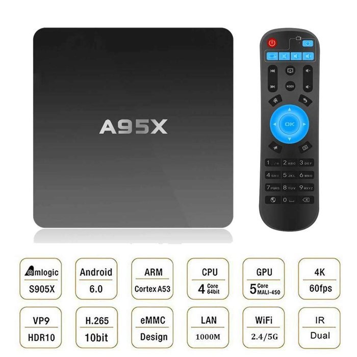 2016 A95X 4K Android 6.0 KODI/XBMC 16.1 Super Mini Smart TV Box Amlogic S905X Quad Core 2GB+16GB Full Loaded 2.4G...