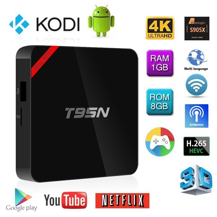 AKASO T95N Android 6.0 TV Box Amlogic S905X Quad Core 1GB 8GB 3D Wifi HDMI Kodi Fully Loaded HD 4K 1080P Streaming...