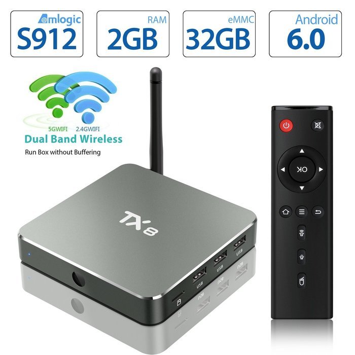 QacQoc TX8 Android 6.0 Amlogic S912 Octa-Core [2G DDR3/32G eMMC] Kodi 16.1 Dual Wifi 2.4G/5G AC OTA Update 4K...