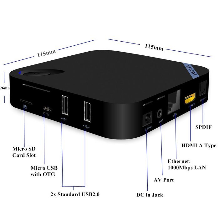 Plater MX64 TV Box Android Lollipop 5.1 Kodi Amlogic S905 Quad-core H.265 HEVC HDMI2.0 2GB/8GB 1000M/LAN 2.4/5.8GHz... N4