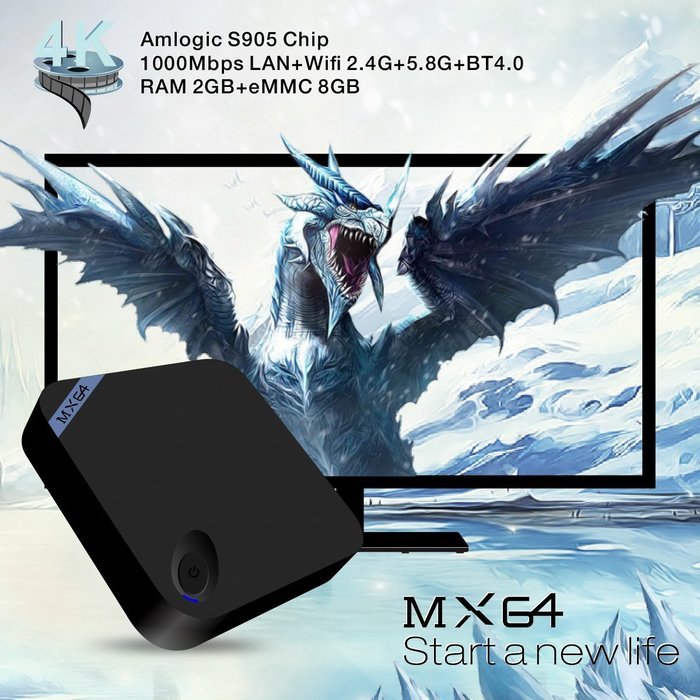 Plater MX64 TV Box Android Lollipop 5.1 Kodi Amlogic S905 Quad-core H.265 HEVC HDMI2.0 2GB/8GB 1000M/LAN 2.4/5.8GHz... N5
