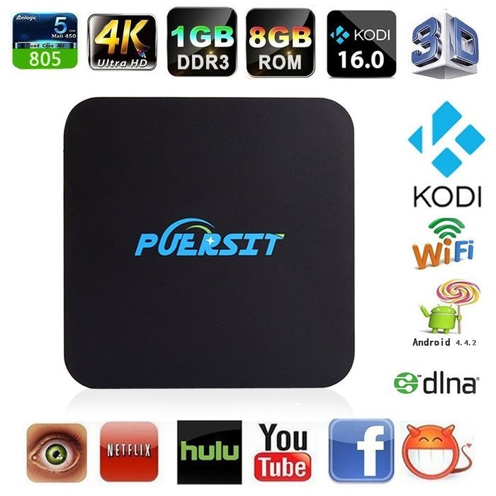NEW Puersit TV BOX Q Pro Android Kodi 16.0 Amlogic S805 Quad Core 1GB/8GB Full Loaded Wifi, 1080P, Smart Media...