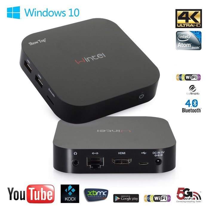 ShowTop Wintel Windows 10 With Bing Os Quad Core WIFI Bluetooth 4.0 1080P HD Smart Android TV Box Mini PC Media...