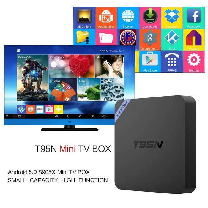 Fxexblin T95N Mini M8S Pro Tv Box Android 6.0 Amlogic S905X CPU Cortex-A53 Mali-450 GPU 2G/8G 3D WiFi Fully Load... N3