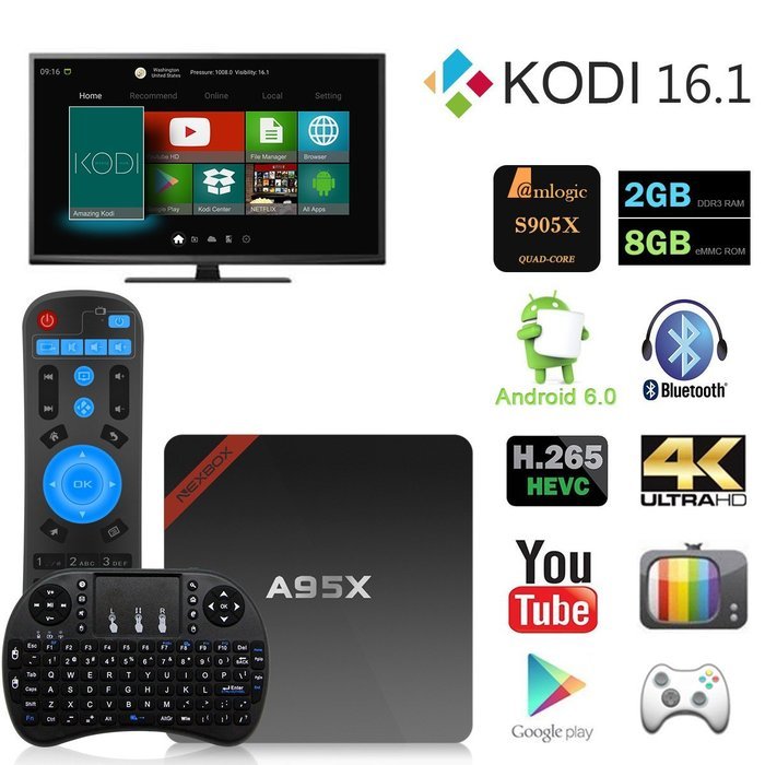 NEXBOX A95X Pro TV Box Android 6.0 Amlogic S905X Quad Core 2.0GHz KODI 16.1 Pre-installed 2GB /8GB VP9 H.265 HDR...