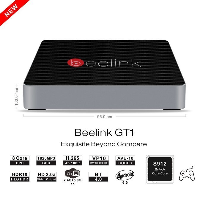 Beelink GT1 Smart TV Box Amlogic S912 Octa Core ARM Cortex-A53 Android 6.0 ARM Mali-T820MP3 GPU up to 750MHz(DVFS...