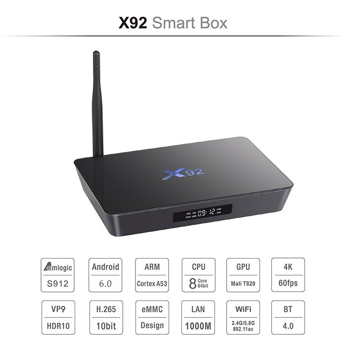 KOLOF X92 OTT Android 6.0 TV Box Amlogic S912 Octa Core KODI 16.1 2G 16G Streaming Media Player N2